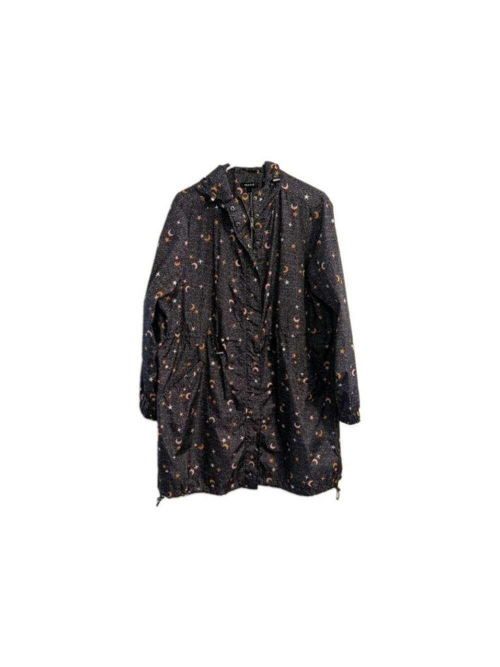 Torrid Celestial Windbreaker 1X 1 Moon Star Print Hooded Raincoat Whimsygoth